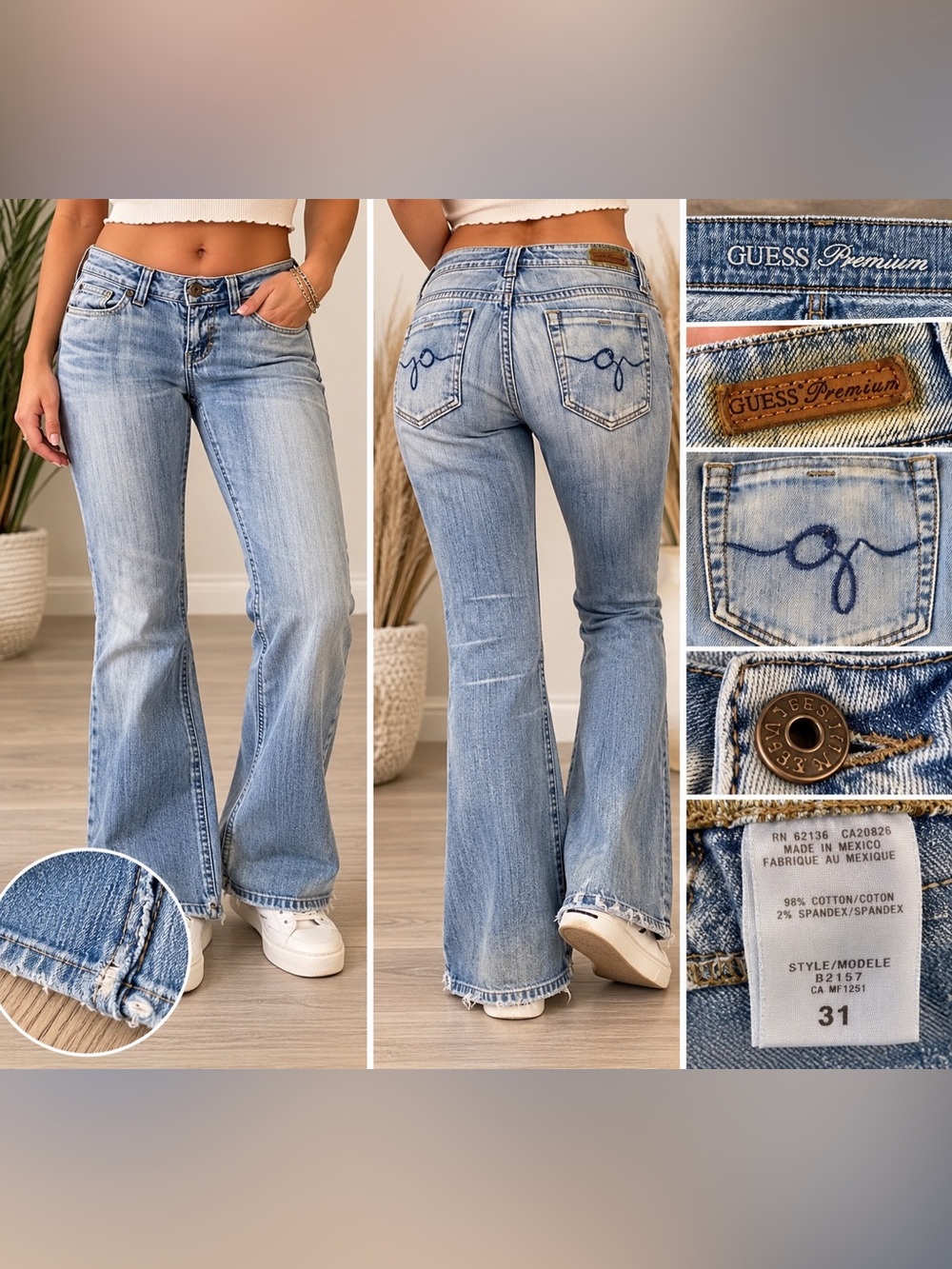 GUESS Premium Y2K Low Rise Bootcut Flare Jeans Size 31 Light Wash